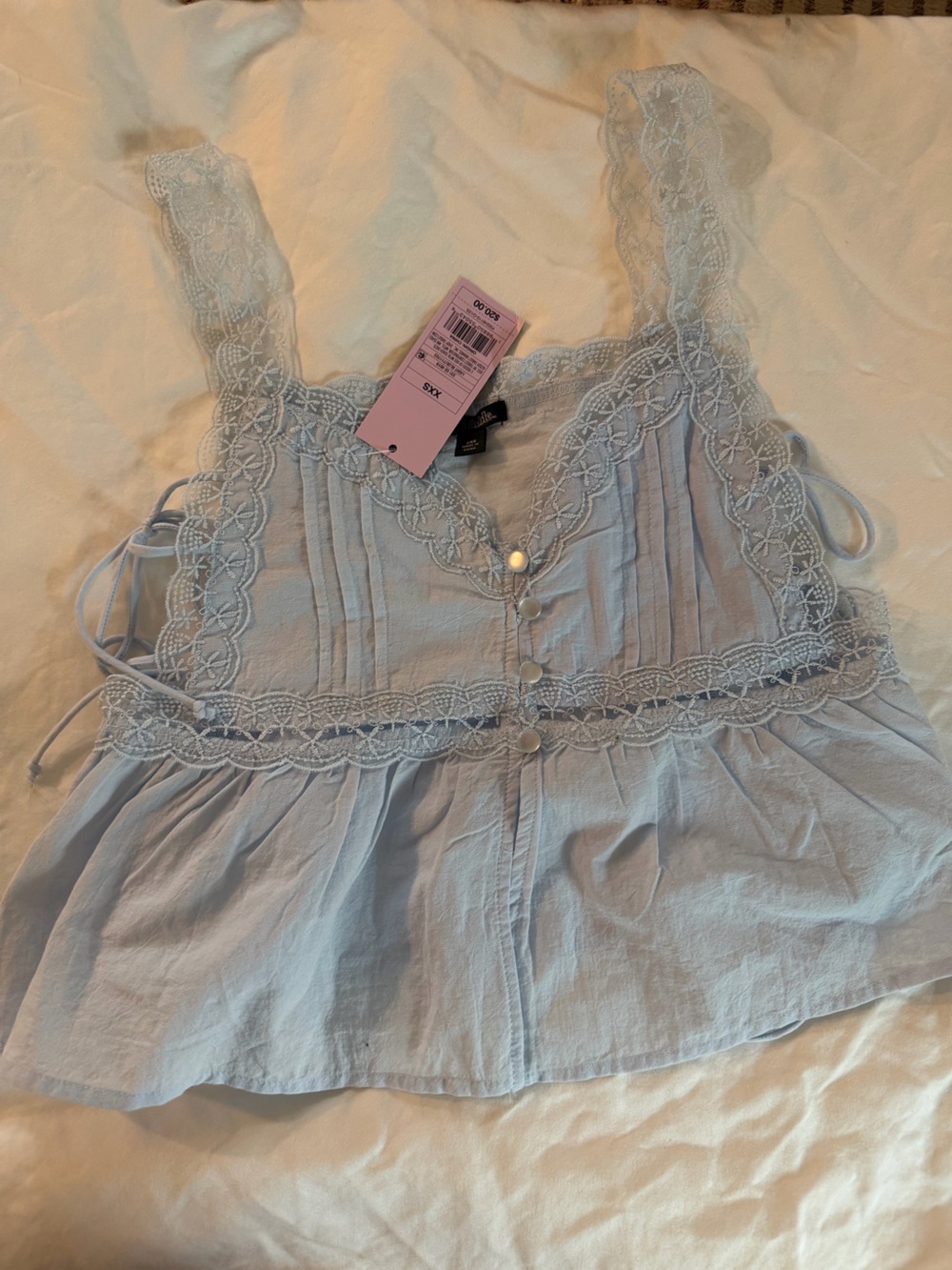 wild fable Light Blue Lace-Trim Button Front Camisole